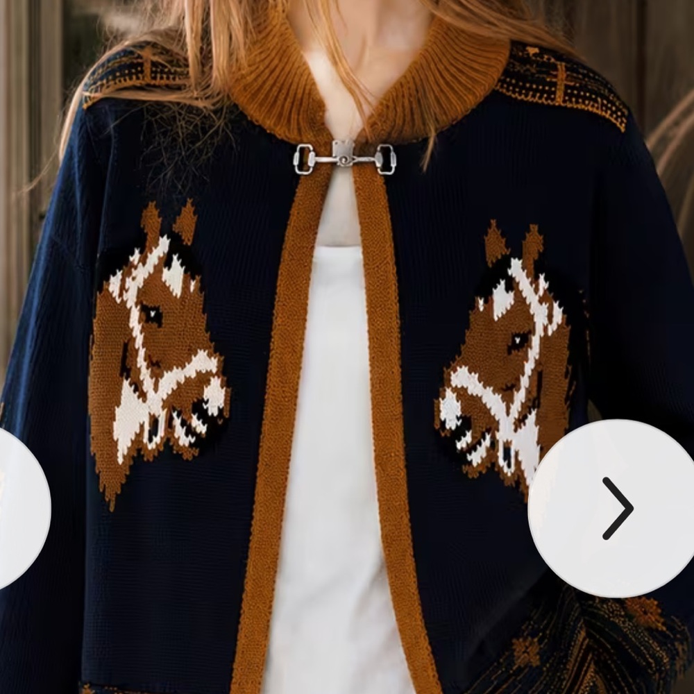 NEW 9/29 Equestrian Knit Cardigan Sweater in Navy and Brown